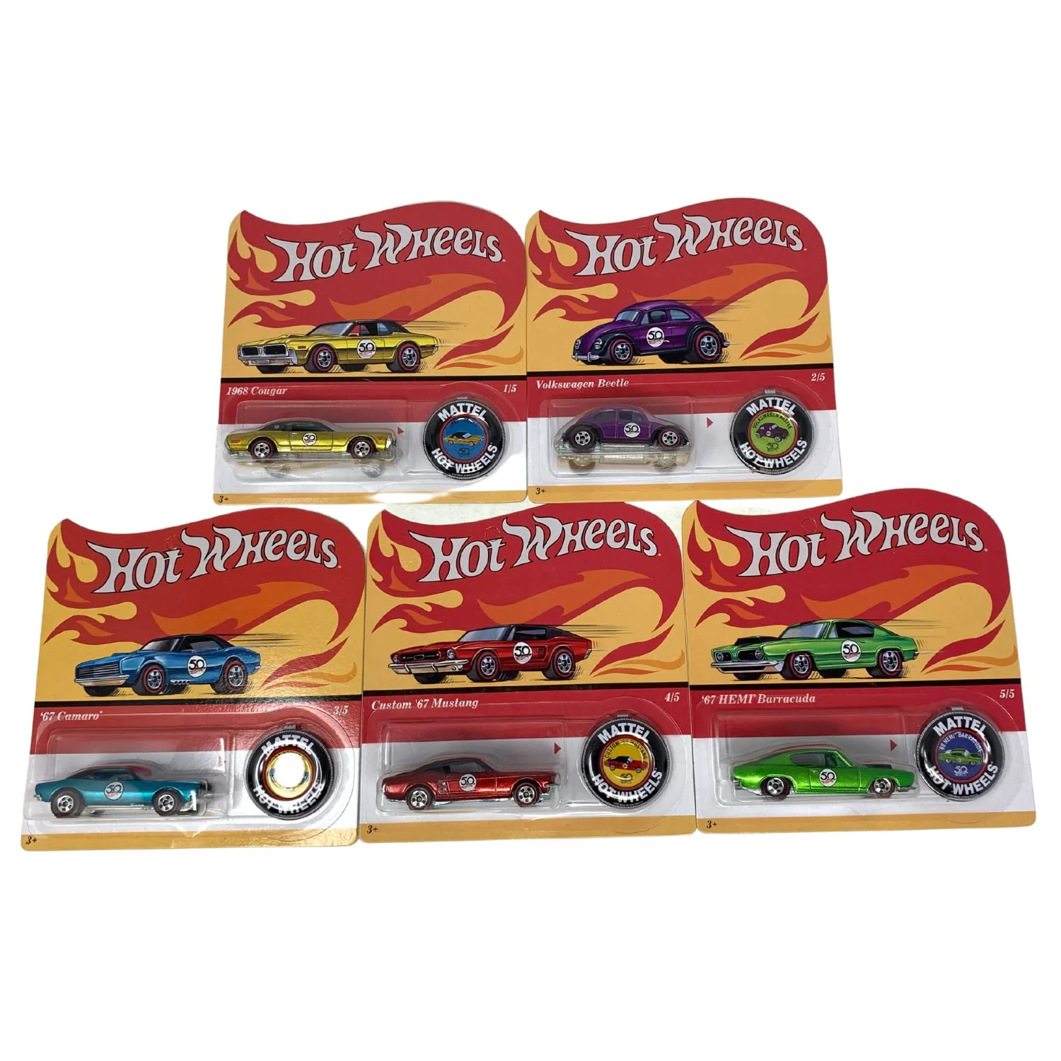Sophisticated Hot Wheels 2018 50th Anniversary Redline Complete Set of 5 Diecast Vehicles with Collector Buttons Comfortable