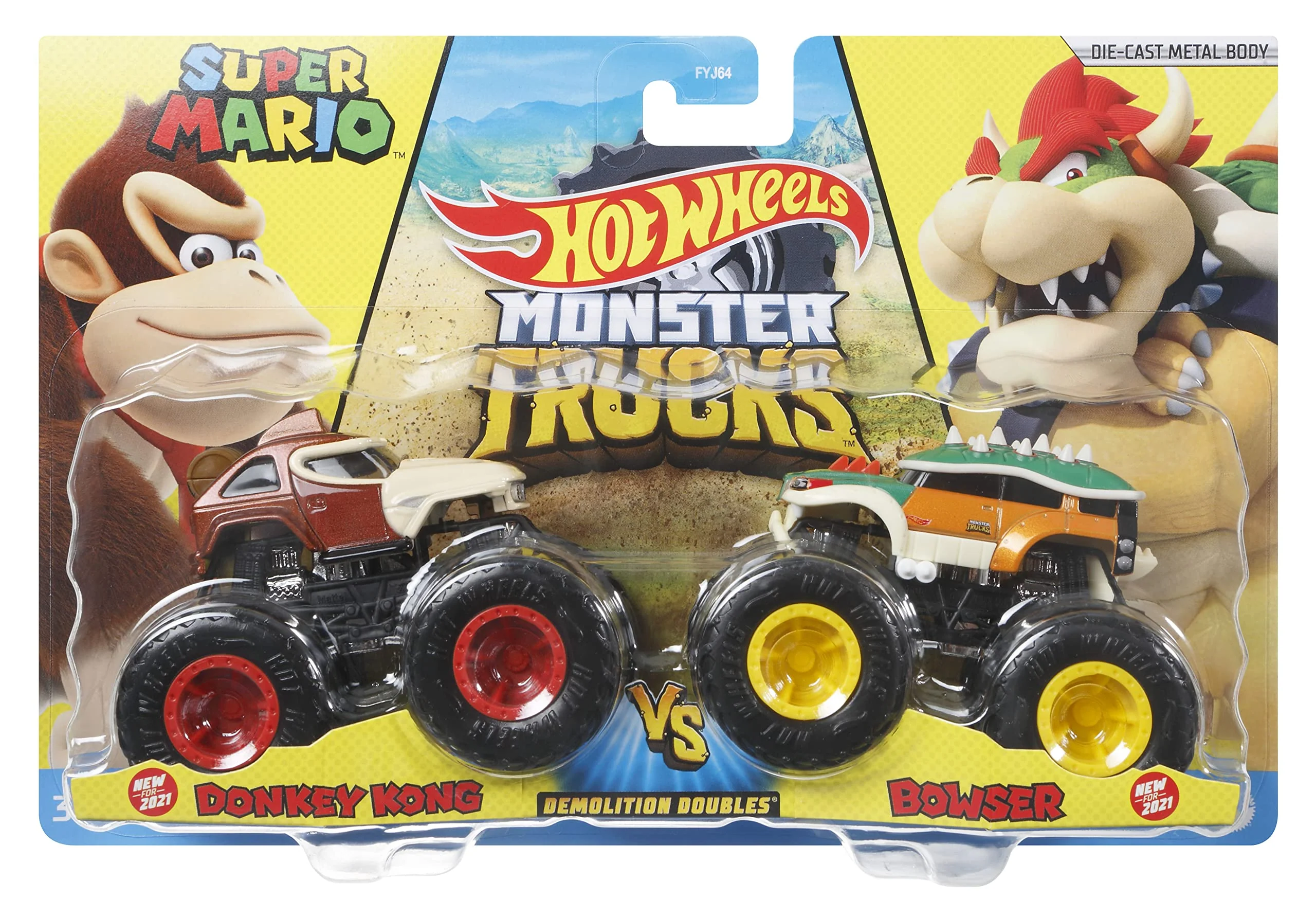 Quality Hot Wheels Monster Trucks Pack 2 Nintendo Toy Cars 1 64 Scale Gift for Kids 3 Years Mattel HDH82 Official