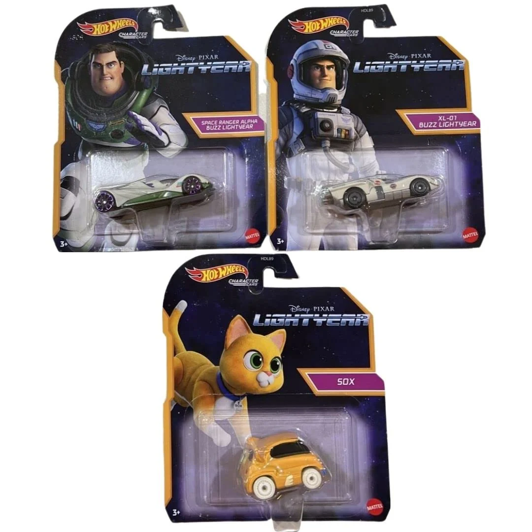 Lightweight Hot Wheels Disney Pixar Lightyear Character Cars Bundle of 3 Diecast Vehicles with Space Buzz and Sox Contemporary