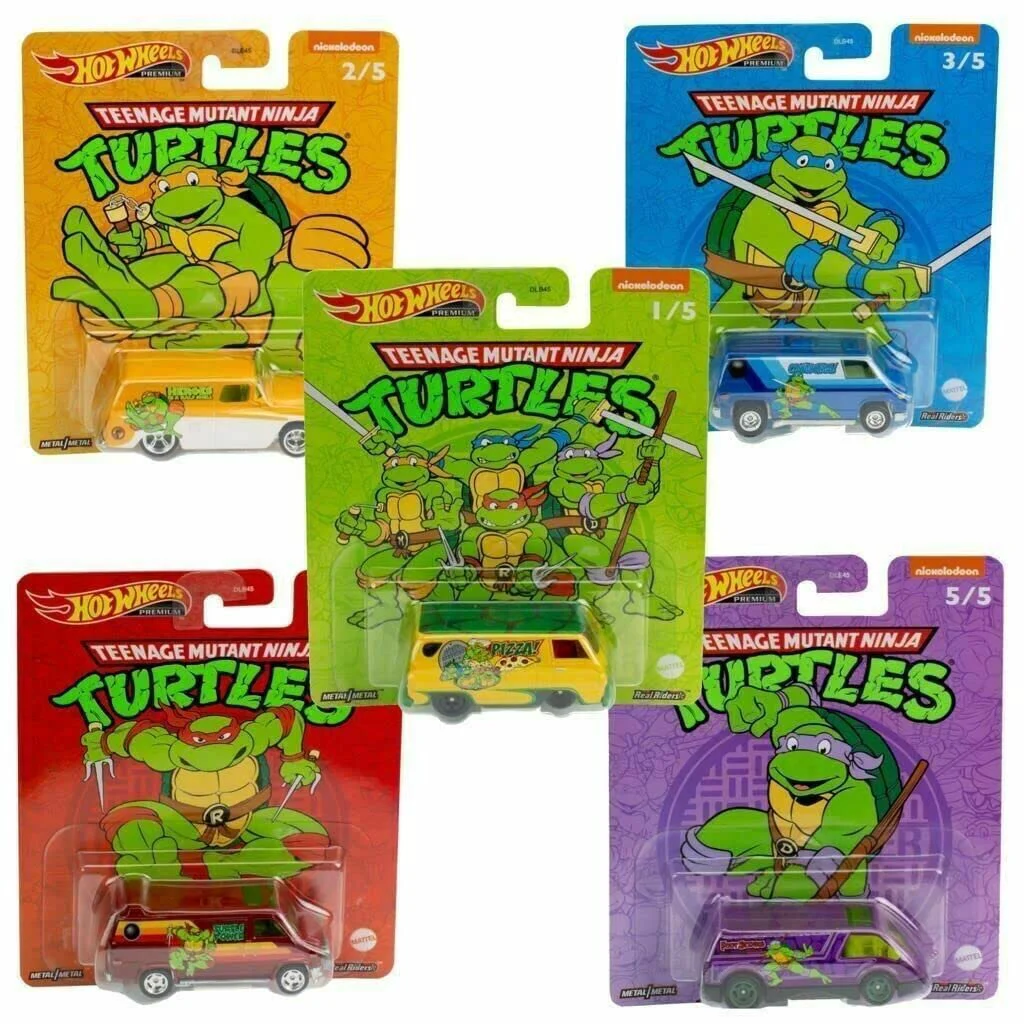 Pure Hot Wheels 2022 Premium Pop Culture TMNT Teenage Mutant Ninja Turtles Complete Set of 5 Die‑Cast Vehicles 1 64 Scale DLB45-946N Ages 3 Fast