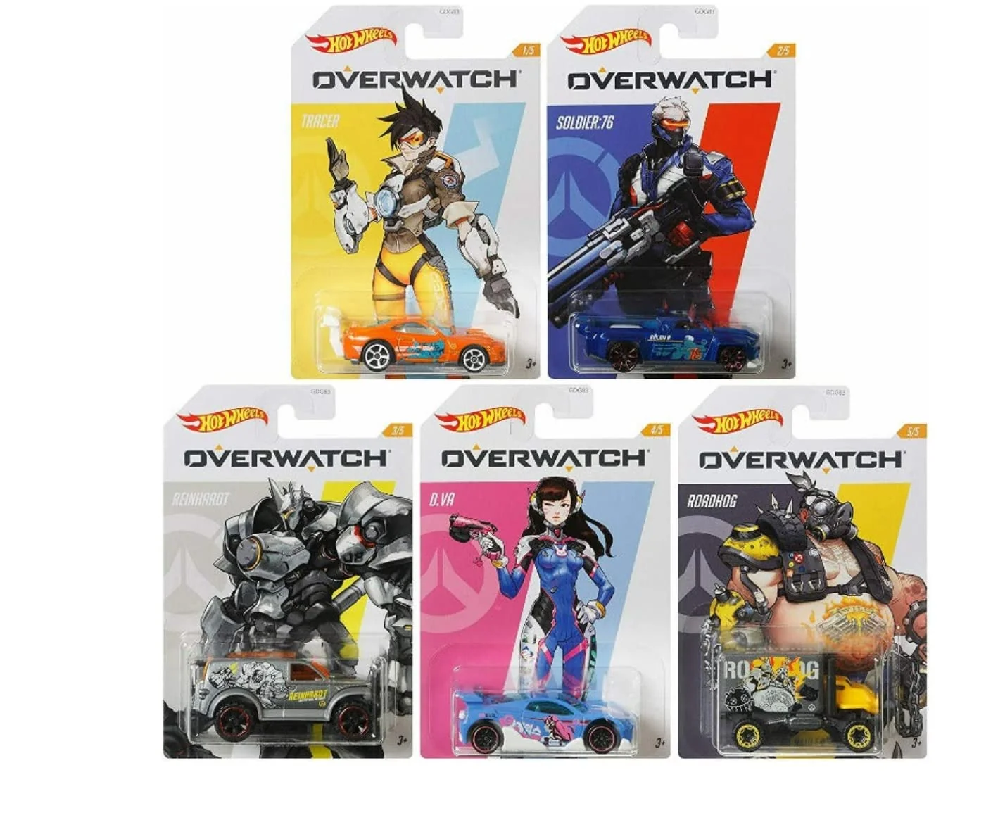 Crafted Hot Wheels Overwatch Car Series Die‑Cast 5‑Pack Bundle- Tracer Soldier 76 Reinhardt D.Va Roadhog Licensed Blizzard Collectible 1 64 Scale Reusable