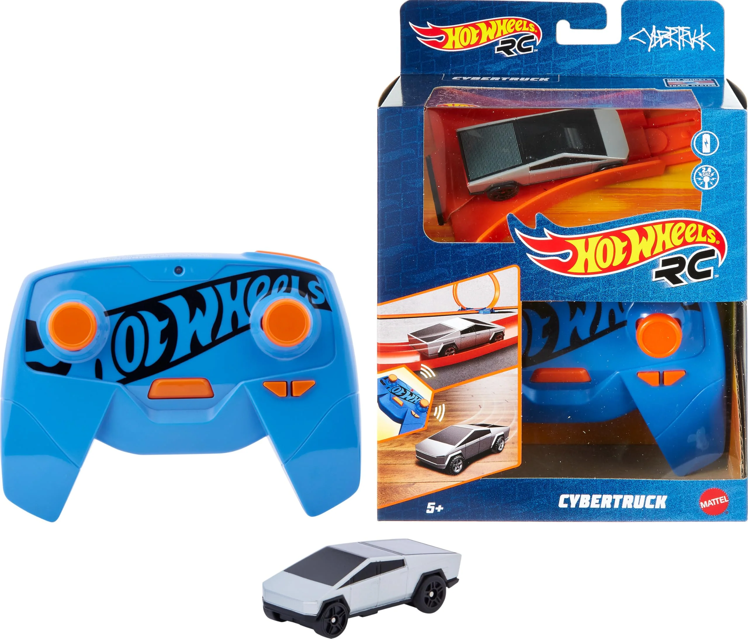 Minimalist Hot Wheels Toy Car RC Remote-Control Tesla Cybertruck in 1 64 Scale On- or Off-Track Play Includes Controller Adapter Next-Generation
