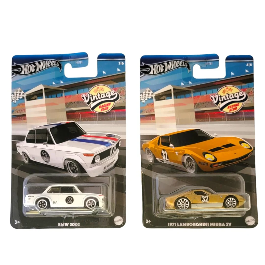 Trendy Hot Wheels 2024 Vintage Racing Club - Bundle of 2 HRT81‑956A BMW 2002 Lamborghini Miura SV 1 64 Die‑Cast Collector Cars - Ages 3 Modern