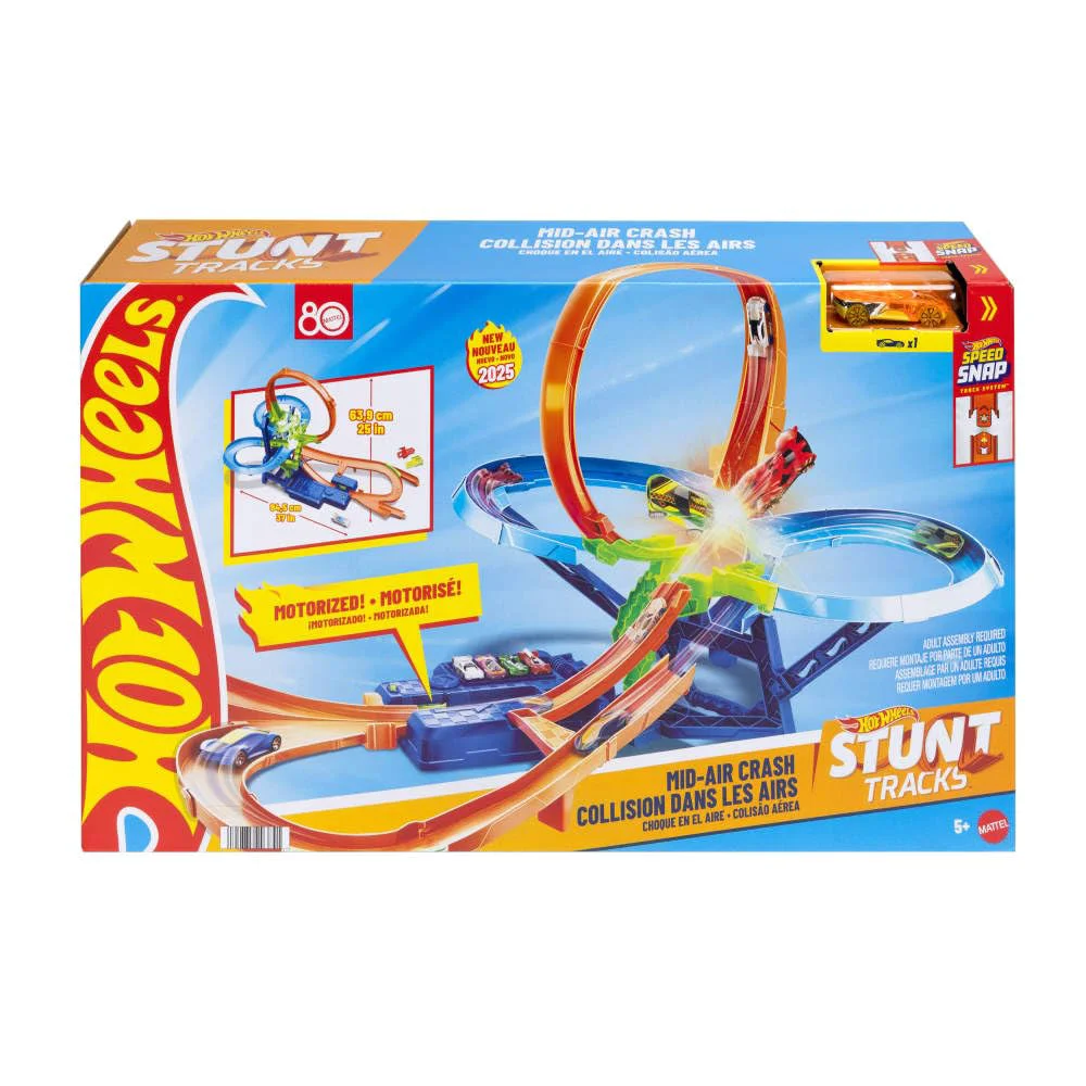 Consistent Hot Wheels Toy Car Track Set Stunt Track Mid-Air Crash with 1 64 Scale Die-Cast Toy Car Motorized Booster for Non-Stop Stunting Racing Fashionable