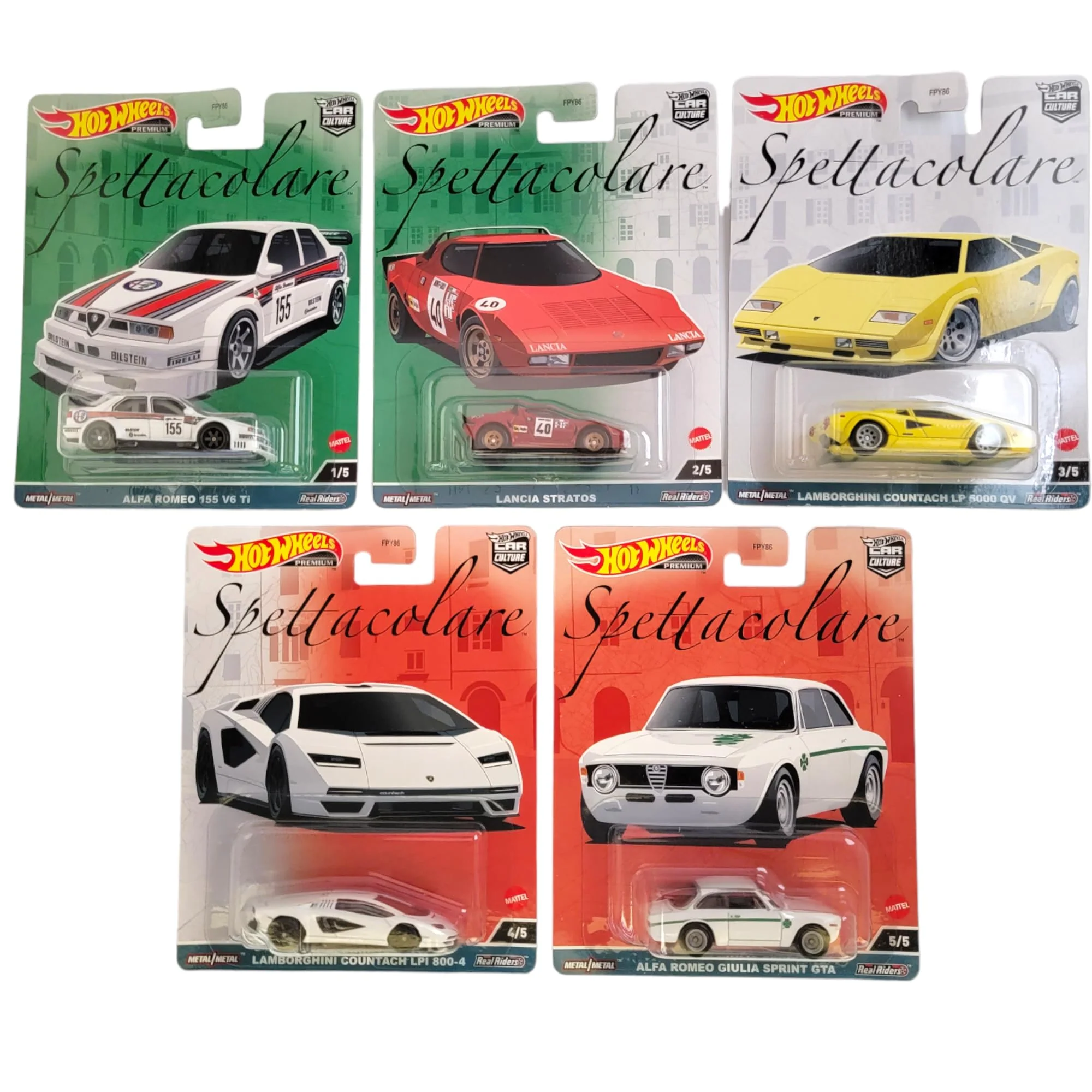 Convenient Hot Wheels Car Culture 2023 Spettacolare Series - Bundled Complete 5‑Pack FPY86‑959B Alfa Romeo Giulia GTA 155 V6 Ti Lancia Stratos Countach… Consistent