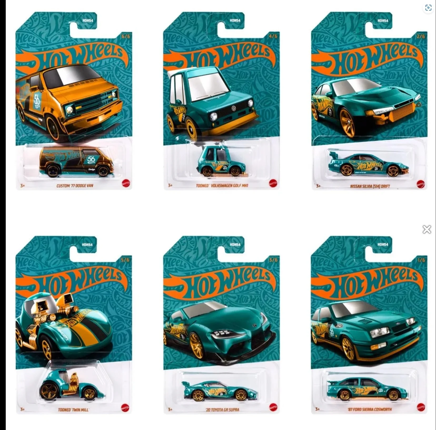 Healthy Hot Wheels 56th Anniversary Pearl Chrome w Chase Vehicle Case of 6 Cars Set Enhanced