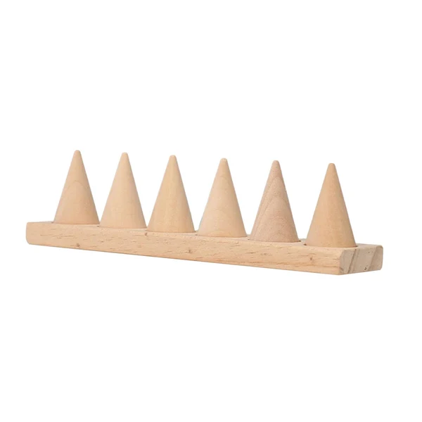 Pure Maxbell Cone Shape Ring Holder Durable Ornament Wooden for Home Retail Shop Dresser 6 Slots Solid