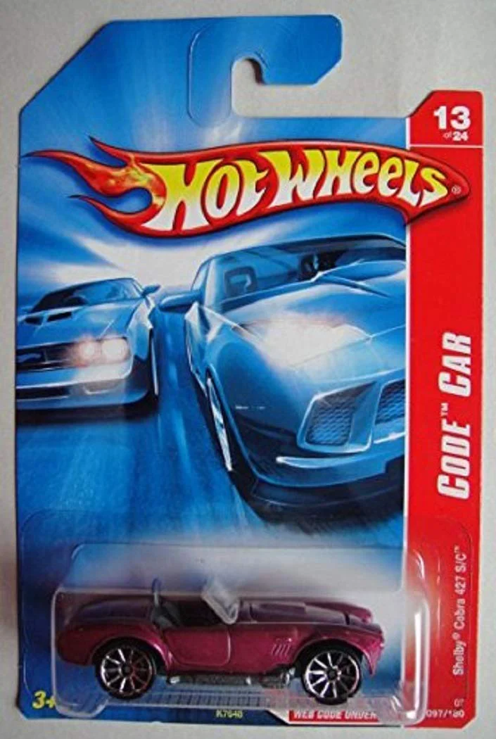 Crafted Hot Wheels Code Car Series - 13 Shelby Cobra 427 S C Magenta Lace Wheels 2007-97 Collectible Collector Car Mattel 1 64 Scale Solid