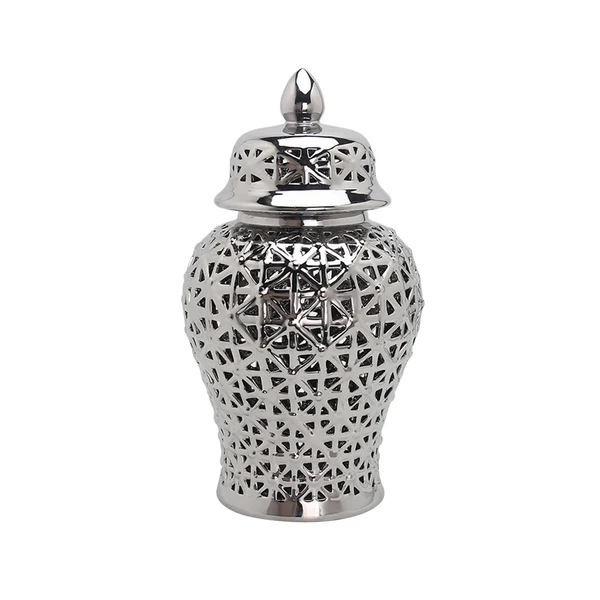 Environmentally Friendly Maxbell Glossy Ceramic Hollow Out Ginger Jar Table Centerpiece for Home Decoration Argent Specialty