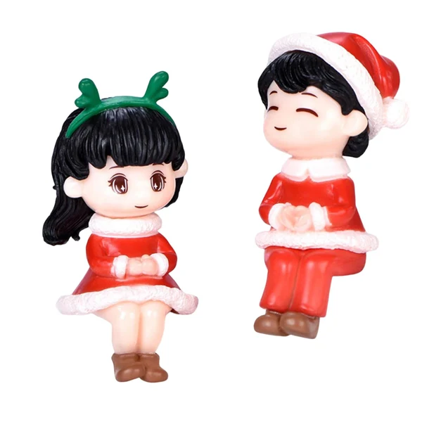 Classic Maxbell Maxbell 2Pcs Cute Christmas Couple Figurines Statue Tabletop Home Decor Kid Red Unique
