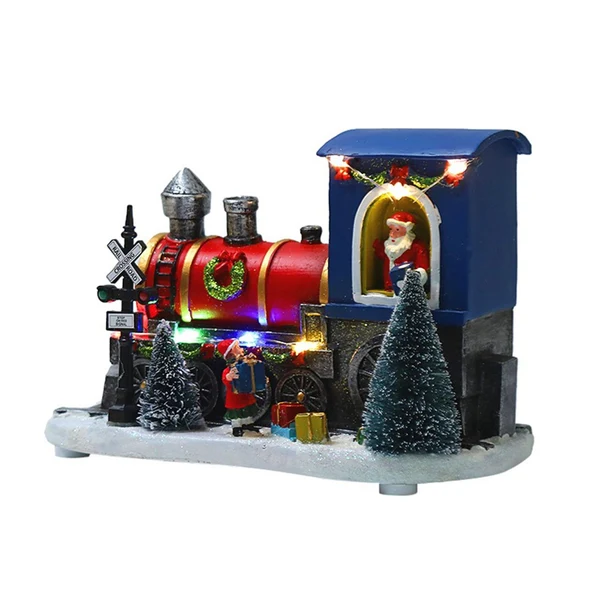 Long-Lasting Maxbell Santa Claus Driving Train Figurine LED Light Christmas Decoration for Gift Functional