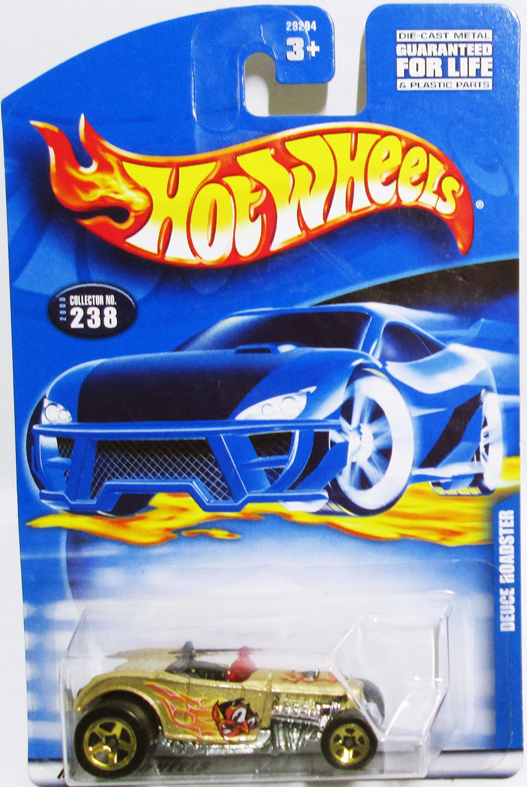 Professional 2000 - Mattel - Hot Wheels - Collector 238 - Deuce Roadster - Metallic Gold - Rare Gold Wheels - Red Tinted Window - Devil Graphics - Black Interior… World-Class