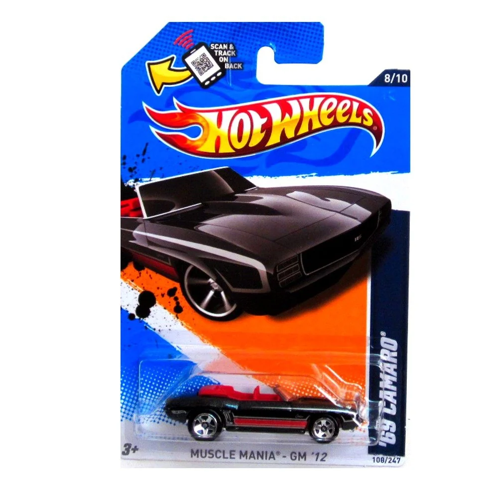 Casual Hot Wheels 2012-108 '69 Camaro Muscle Mania BLACK 1 64 Scale SCAN TRACK Card Exceptional