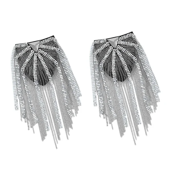 High-Grade Maxbell Tassel Link Chain Epaulet Stylish Uniform Decor for Proms Party Banquets Argent Solid