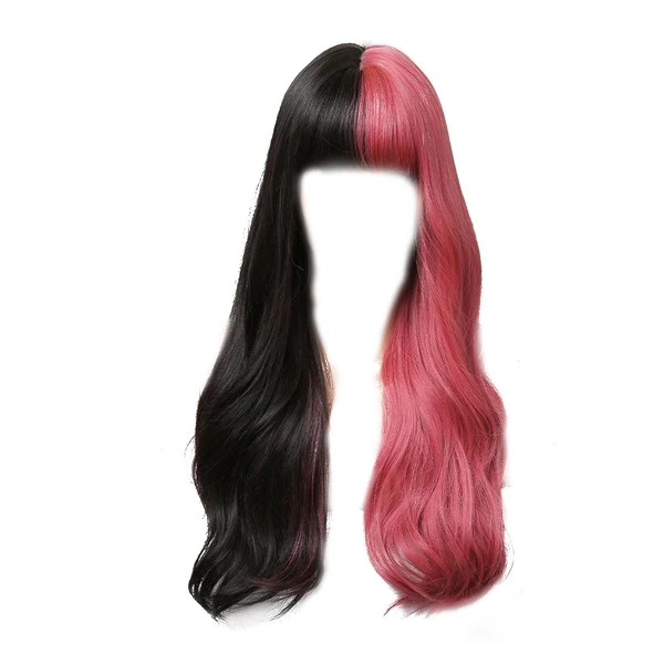 Organic Maxbell Half Black and Half pink Synthetic Wigs with Bangs Split for Daily Use Casual
