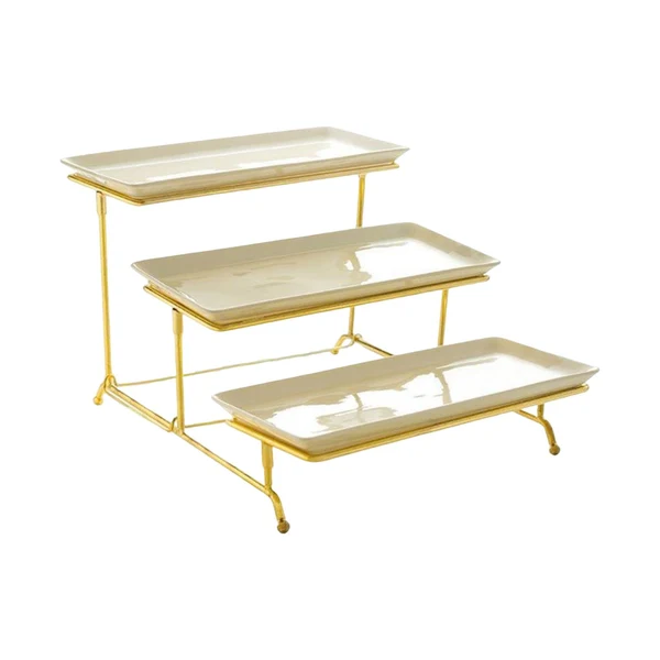 Environmentally Friendly Maxbell 3 Tier Serving Tray Set Porcelain Tiered Serving Tray Platters for Cake Breathable
