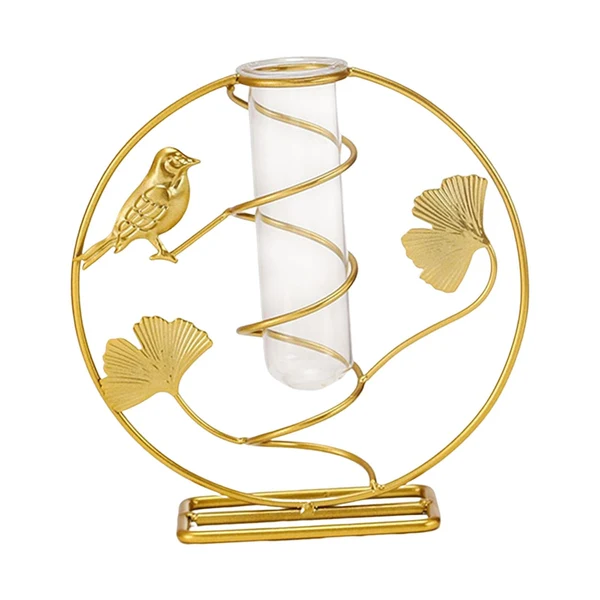 Verified Glass Tube Vase with Iron Art Frame for Home Centerpieces Table Decorations Round Advanced