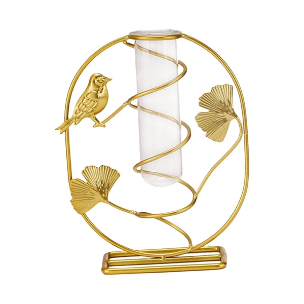 Next-Generation Glass Tube Vase with Iron Art Frame for Home Centerpieces Table Decorations Oval Lightweight