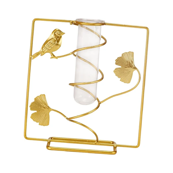Innovative Glass Tube Vase with Iron Art Frame for Home Centerpieces Table Decorations Square Clean