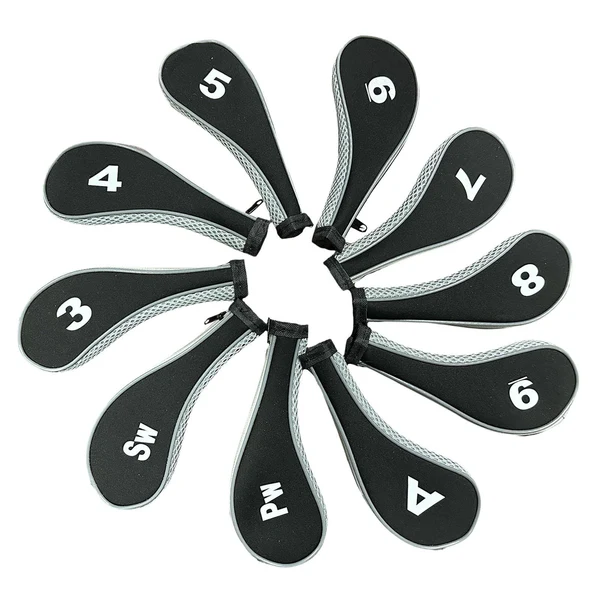 Crafted Maxbell 10Pcs Golf Iron Headcover Set Golf Club Head Cover Putter for Outdoor Sports Grey and Black Trendy