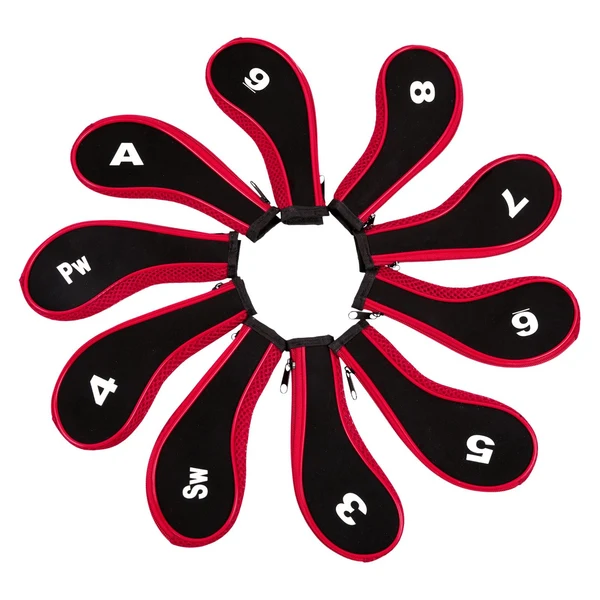 Clean Maxbell 10Pcs Golf Iron Headcover Set Golf Club Head Cover Putter for Outdoor Sports Red and Black Powerful