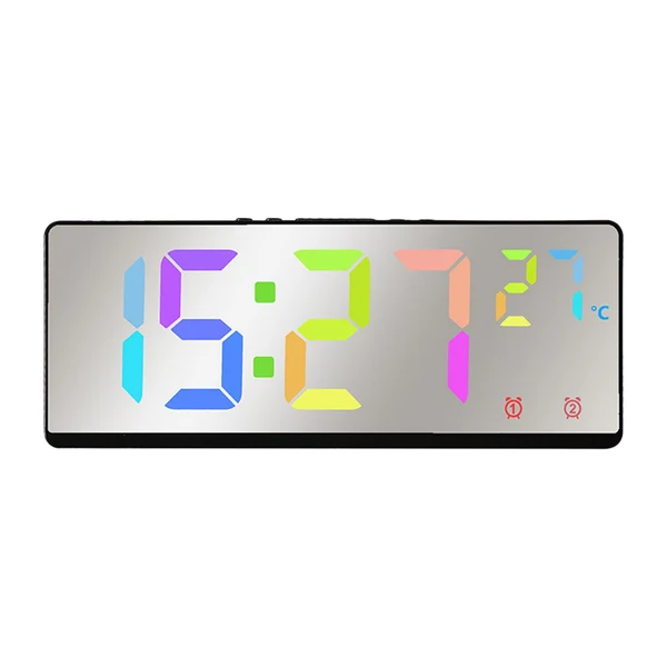 First-Class Digital Alarm Clock Desktop Mirror LED Clock for Beside School Hall Festival Colorful Light Natural
