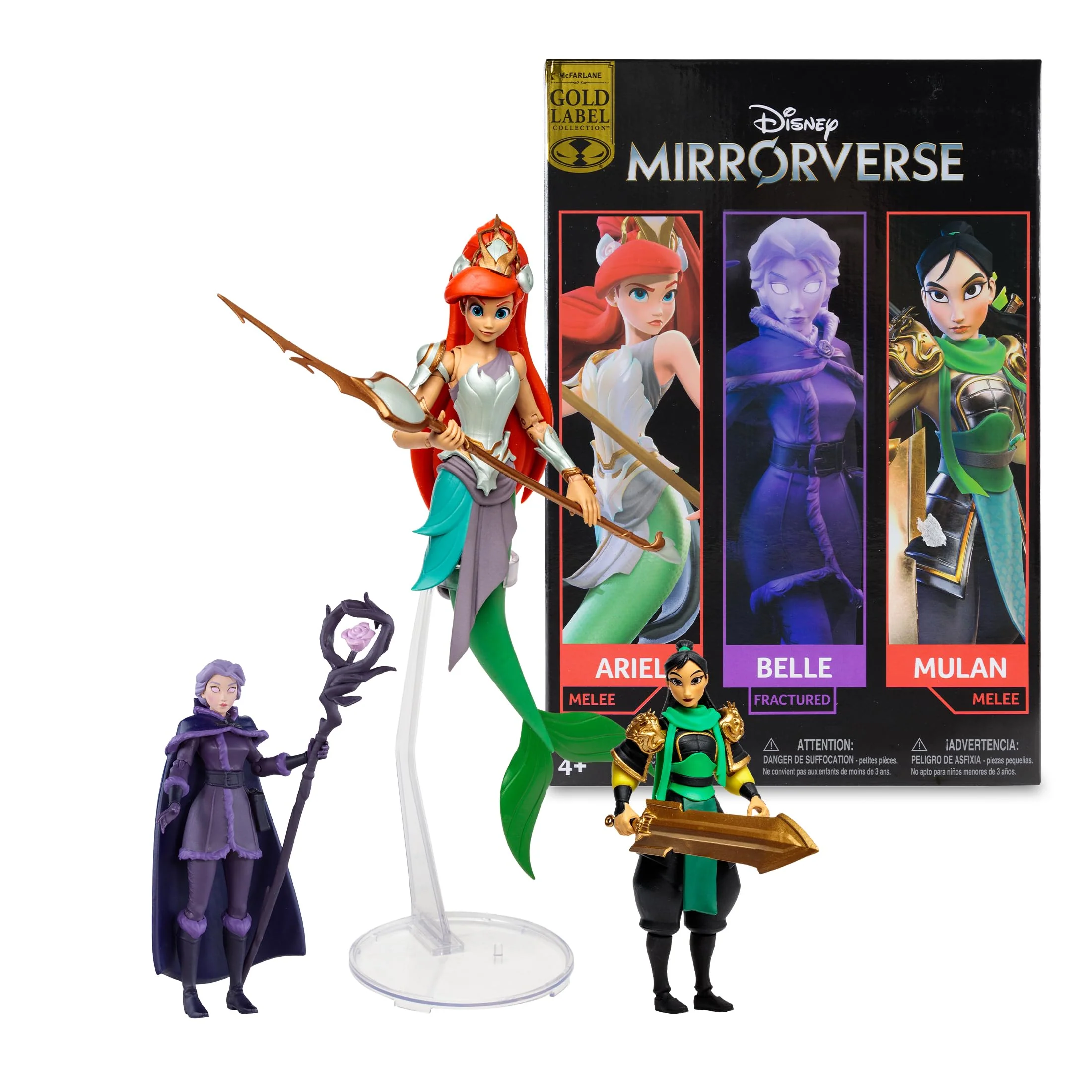 Detailed McFarlane Toys - Disney Mirrorverse Mulan 5in Belle Fractured 5in and Ariel 7in Action Figure 3pk Gold Label Amazon Exclusive Fast