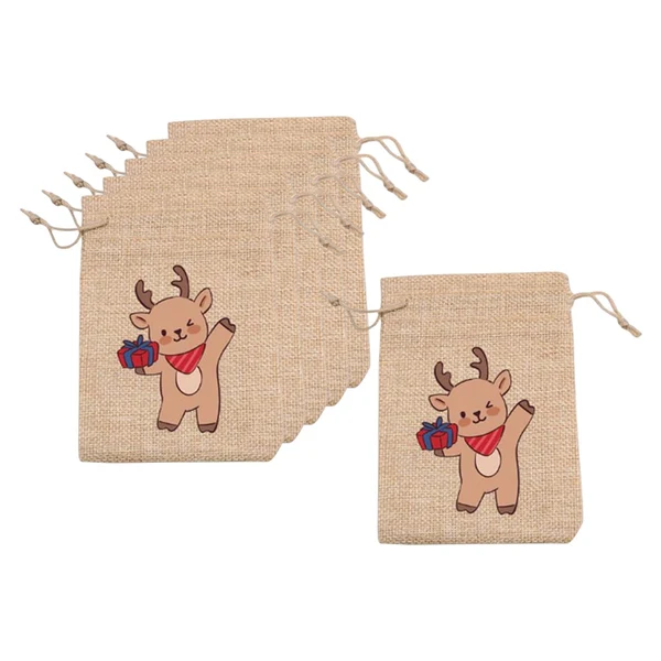 Unique Maxbell 6 Pieces Christmas Pattern Drawstring Burlap Bag 4x5.5inch Party Favors Reindeer Selected