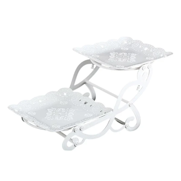 High-Performance Maxbell 2 Tiers Cake Stand Snack Display Tray Dessert Tray for Dessert Afternoon Tea Butterfly Square Trendy