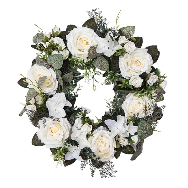 Premium Material Maxbell 45cm Artificial Wreath Photography Props Garland for Living Room Home Door White Clean
