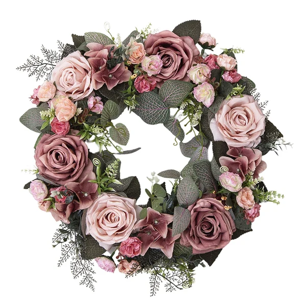 Durable Maxbell 45cm Artificial Wreath Photography Props Garland for Living Room Home Door Dark Pink Top-Quality