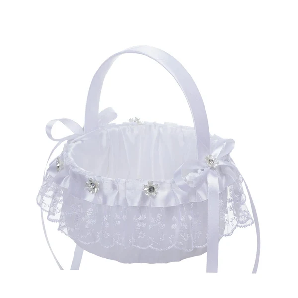 Fine Maxbell Flower Girl Basket Decor Elegant Multipurpose for Bridesmaid Bride Ceremony Lace Reusable