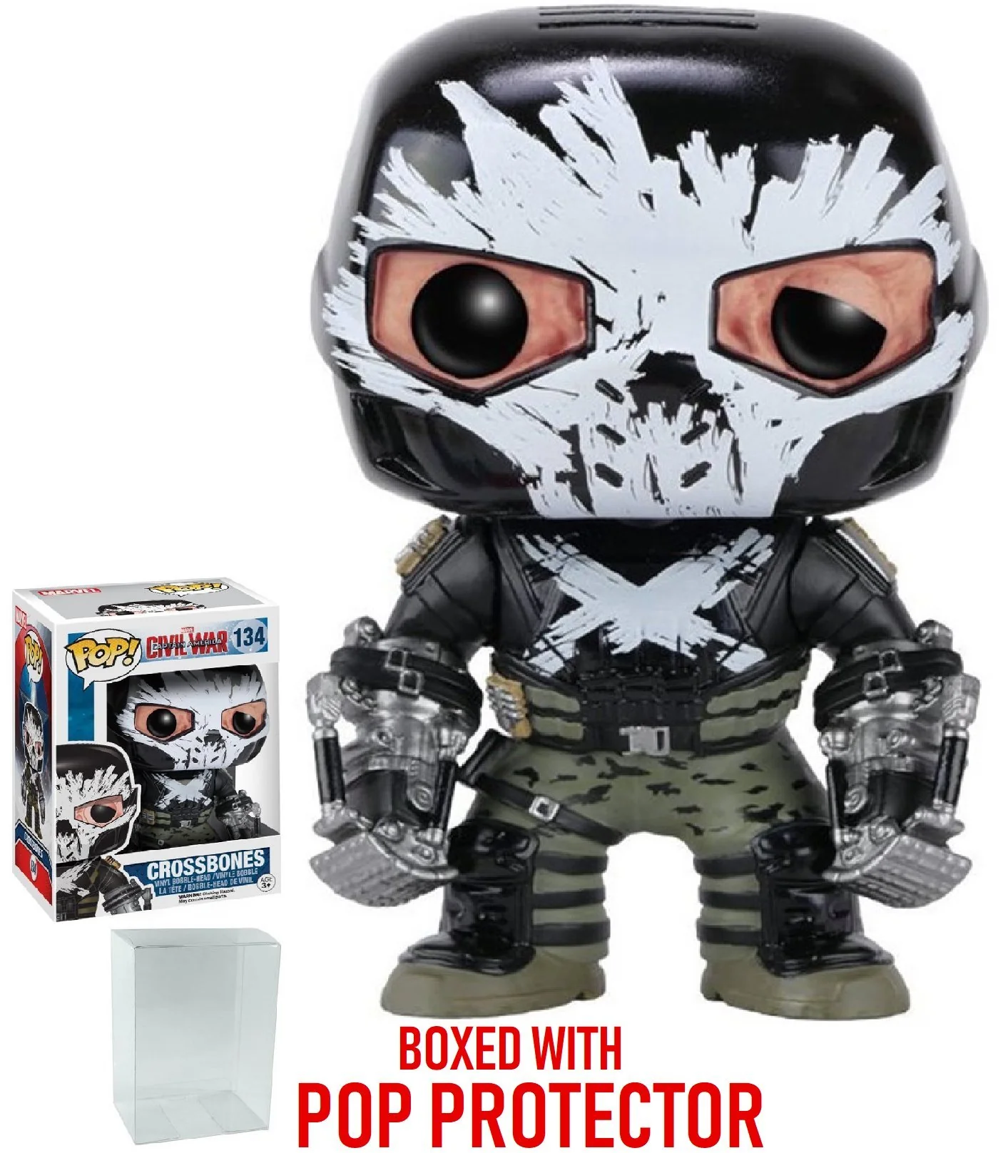 Authentic Funko Marvel Captain America Civil War - Crossbones Pop Vinyl Figure Bundled with Pop Box Protector Case Verified