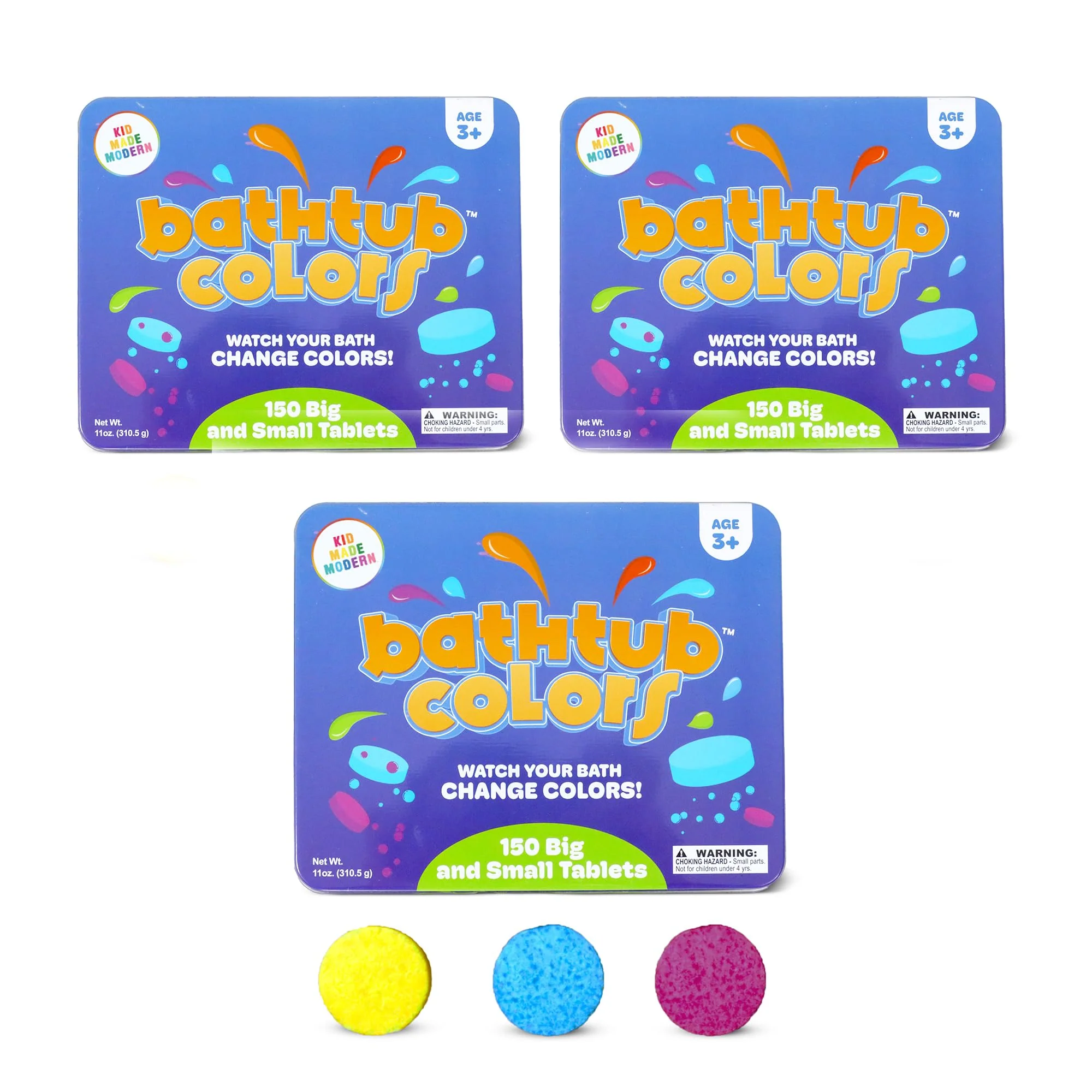 Crafted Kid Made Modern Bath Color Tablets for Kids - 450 Non Toxic Bath Drops for Toddlers Blue Yellow Pink and Purple Bathtub Color Fizzies Tablets… Premium