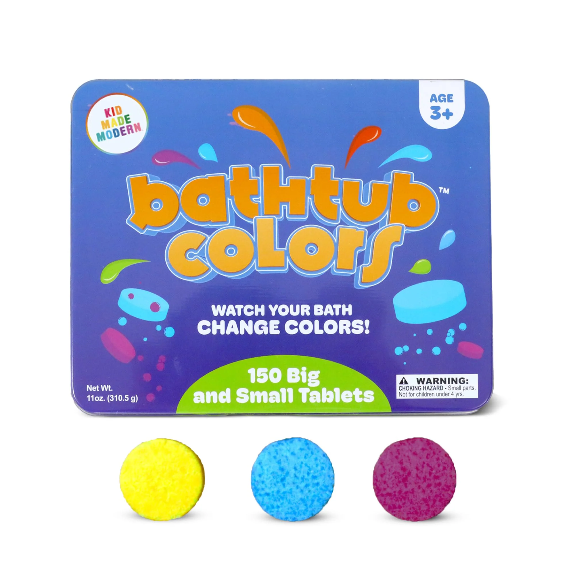 Contemporary Kid Made Modern Bath Color Tablets for Kids - 150 Counts Non Toxic Bath Drops for Toddlers - Blue Yellow Pink and Purple Bathtub Color Fizzies… Clean