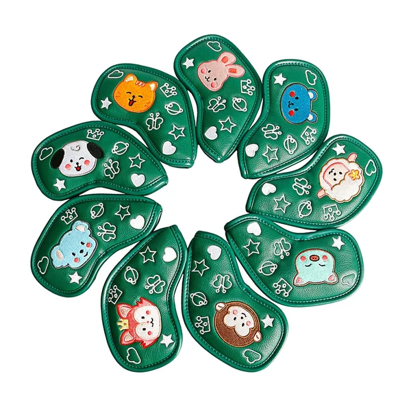 Durable Maxbell 9Pcs PU Golf Iron Headcover Club Head Cover Animal Decorative 4-9 P A S Green Advanced