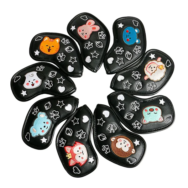 Exceptional Maxbell 9Pcs PU Golf Iron Headcover Club Head Cover Animal Decorative 4-9 P A S Black Innovative