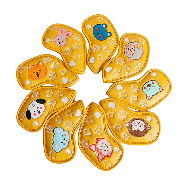 Soft Maxbell 9Pcs PU Golf Iron Headcover Club Head Cover Animal Decorative 4-9 P A S Yellow Trusted
