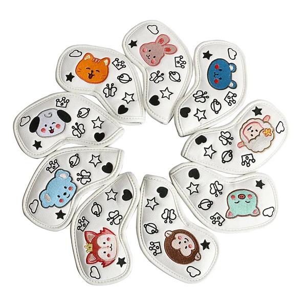 Premium Material Maxbell 9Pcs PU Golf Iron Headcover Club Head Cover Animal Decorative 4-9 P A S White Exclusive