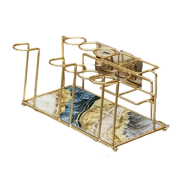 Minimalist Maxbell Toothbrush Holder Storage Rack Holder Removable Tray for Home Vanity Blue and Gold Recyclable
