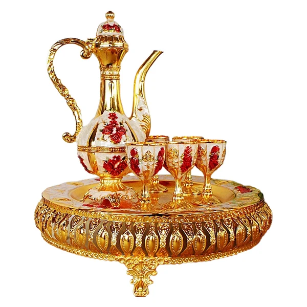 Premium Maxbell Coffee Pot Set with Drinking Cups Tea Serving Set for Party Wedding Decor Aureate Red Specialty