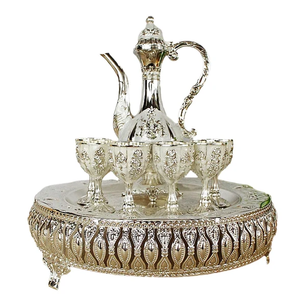 High-Performance Maxbell Coffee Pot Set with Drinking Cups Tea Serving Set for Party Wedding Decor Argent Fashionable
