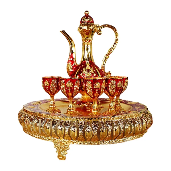 Convenient Maxbell Coffee Pot Set with Drinking Cups Tea Serving Set for Party Wedding Decor Aureate Dark Red Official