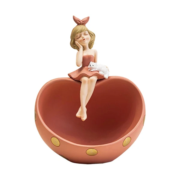 Optimized Maxbell Desk Resin Girl Statue Tray Ornament Hallways Entrance Organizer Container Pink Healthy