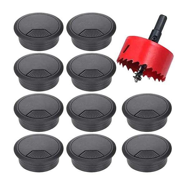 Solid Maxbell 10Pcs 60mm Desk Cord Cable Grommets Cover with Drill Bit Practical Accessory Premium