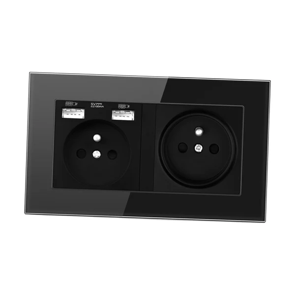 First-Class Maxbell French 2.1A USB Wall Outlet Charger 16A Duplex Receptacles Multi Plug Black Classic