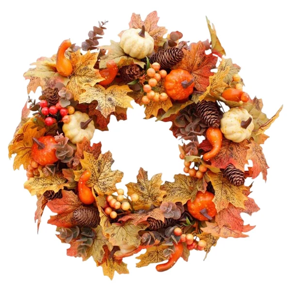 Environmentally Friendly Maxbell 40cm Fall Pumpkin Wreath Hanging Harvest for Indoor Farmhouse Thanksgiving Verified