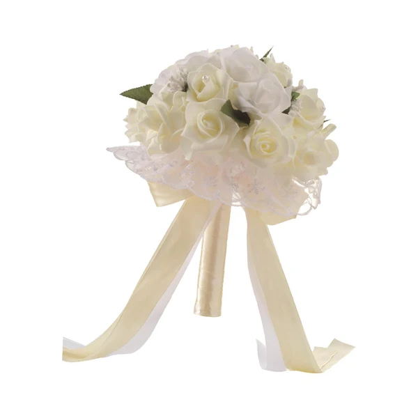 Sophisticated Maxbell Wedding Bride Bouquet with Silk Ribbon for Anniversary Church Decoration Beige Exclusive