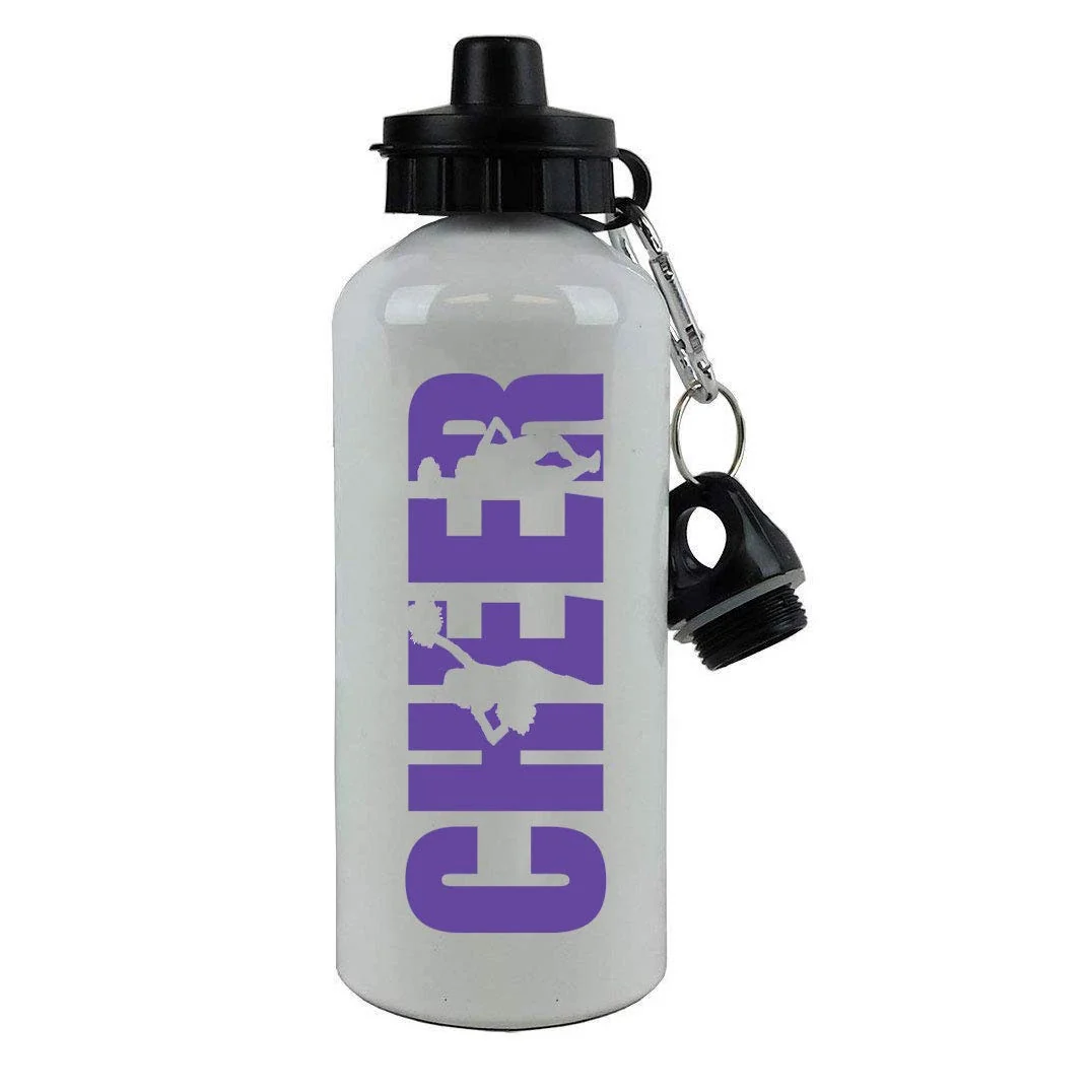 Unique Cheer Cheerleading Aluminum White Finish 20-Ounce Sport Water Bottle 2 Lids Purple Stylish