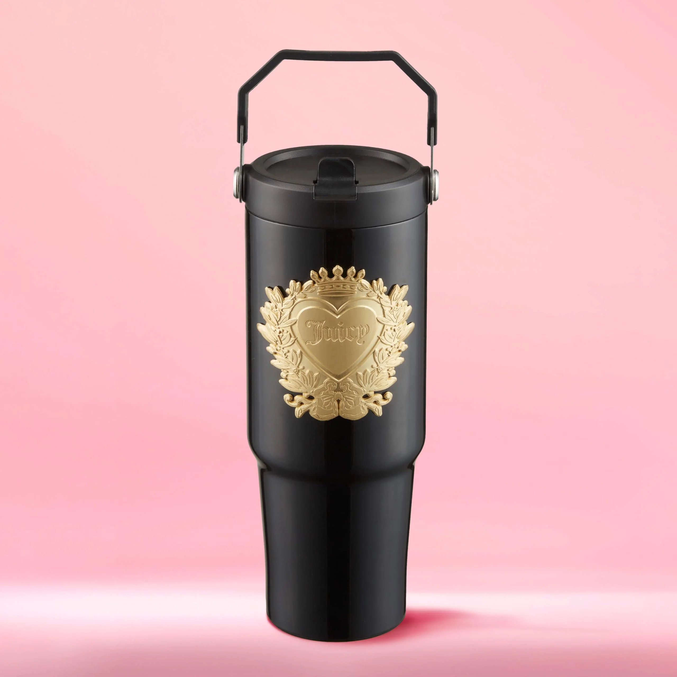 Premium Material Juicy Couture 30oz Flip Flow Stainless Steel Tumbler With Flip Straw and Carry Handle Black 3D Gold Logo Superior